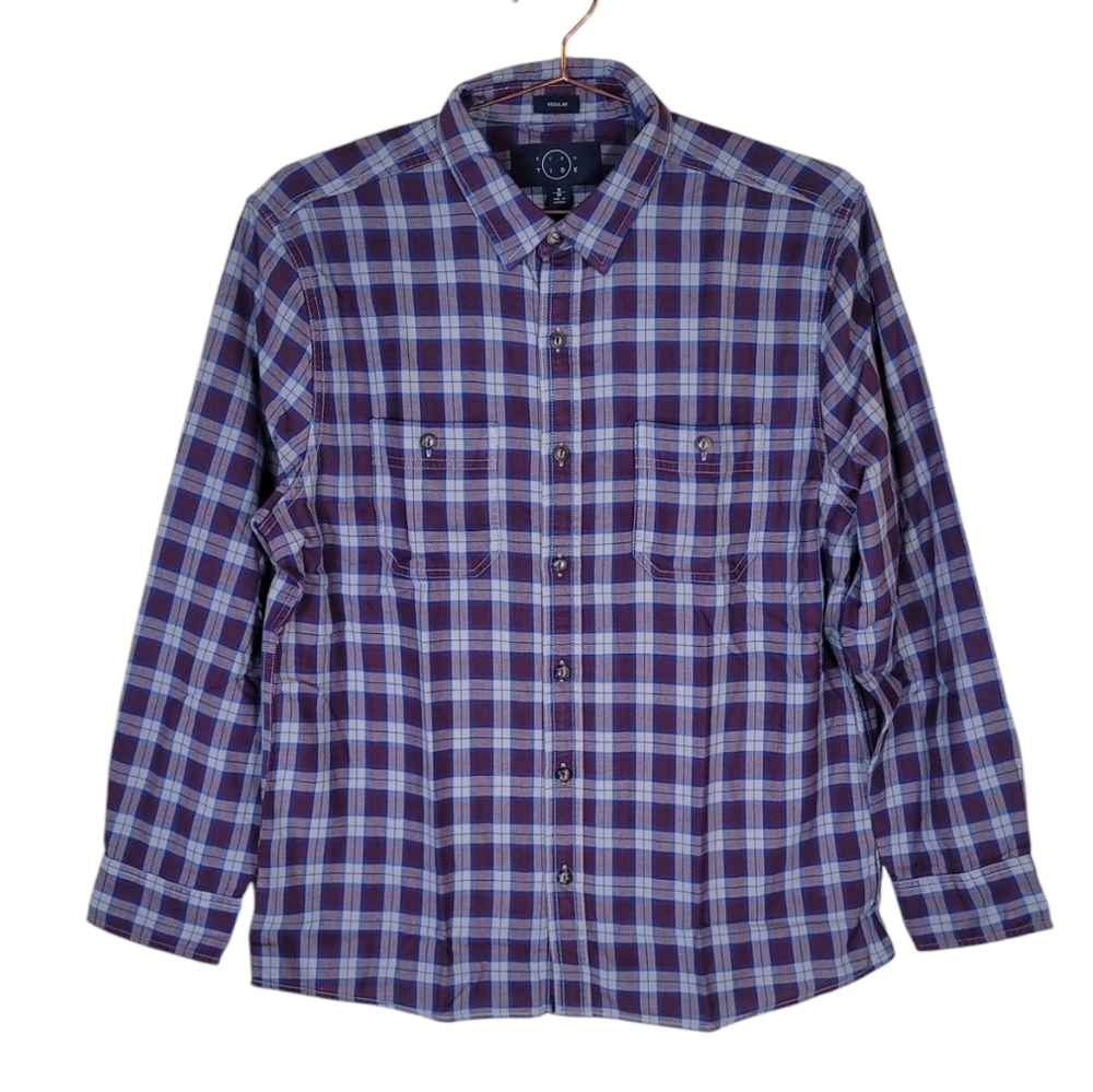New EVEN TIDE Denali Doublecloth Long Sleeve Button Front Shirt Size M Short